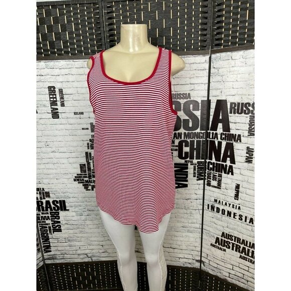 Venezia Lane Bryant Plus 18/20 Red & White Striped Scoop Neck Tank Top - Picture 1 of 6